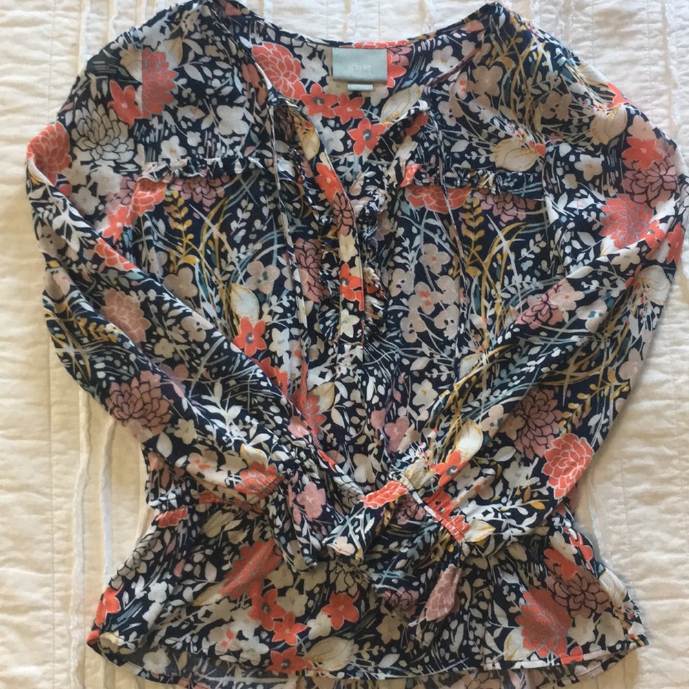 Anthropologie Maeve Floral Tassel Shirt